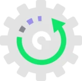 Gear-with-arrow Gear with a counterclockwise arrow inside, symbolizing customised and automated confirmation workflows.