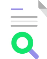 Paper-glass Document with lines and a magnifying glass symbolizing audit trails and policy activity reviews.