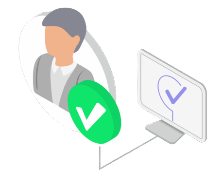 PDMR Person and green tick connected to a computer, representing MAR compliance.